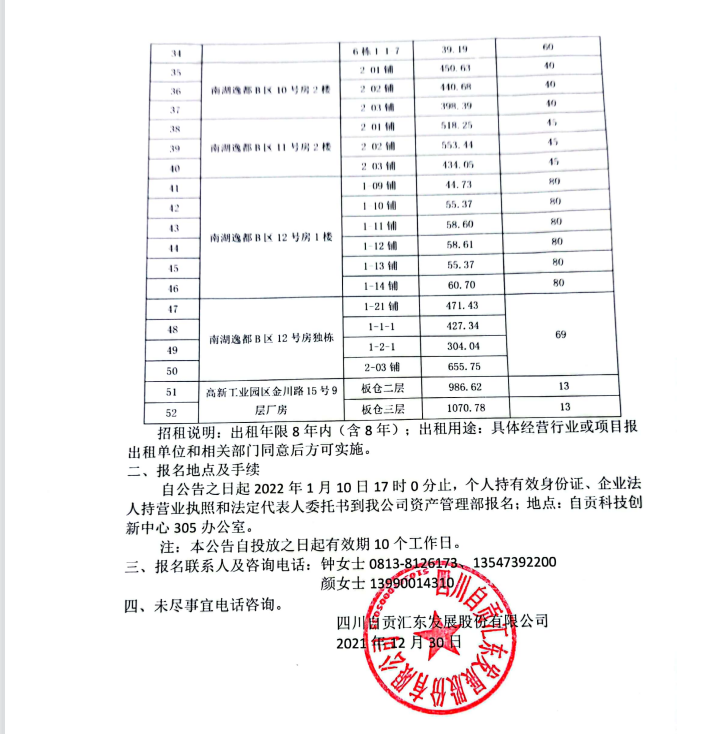 竞租公告第1期